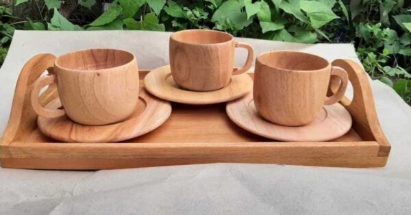 Wooden tea cup plate